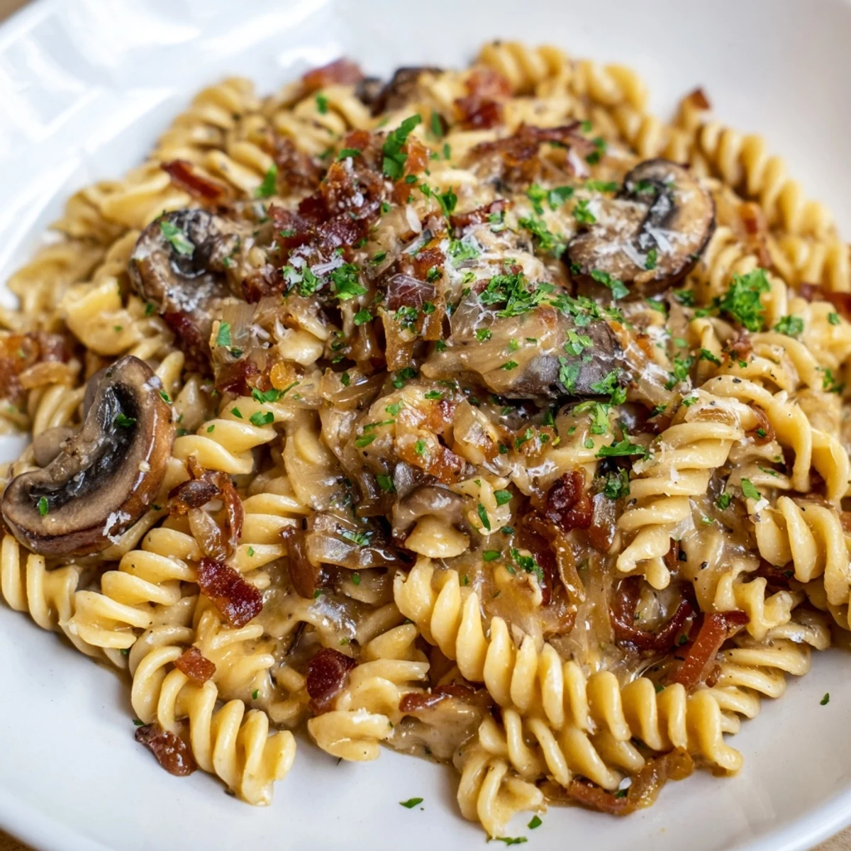 Fusilli with Bacon, Onions