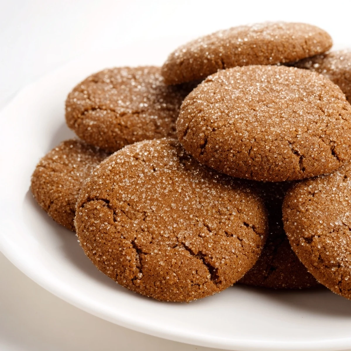 Close-up of baked Soft Gingerbread Cookies with crackled tops and enticing gingerbread aroma.