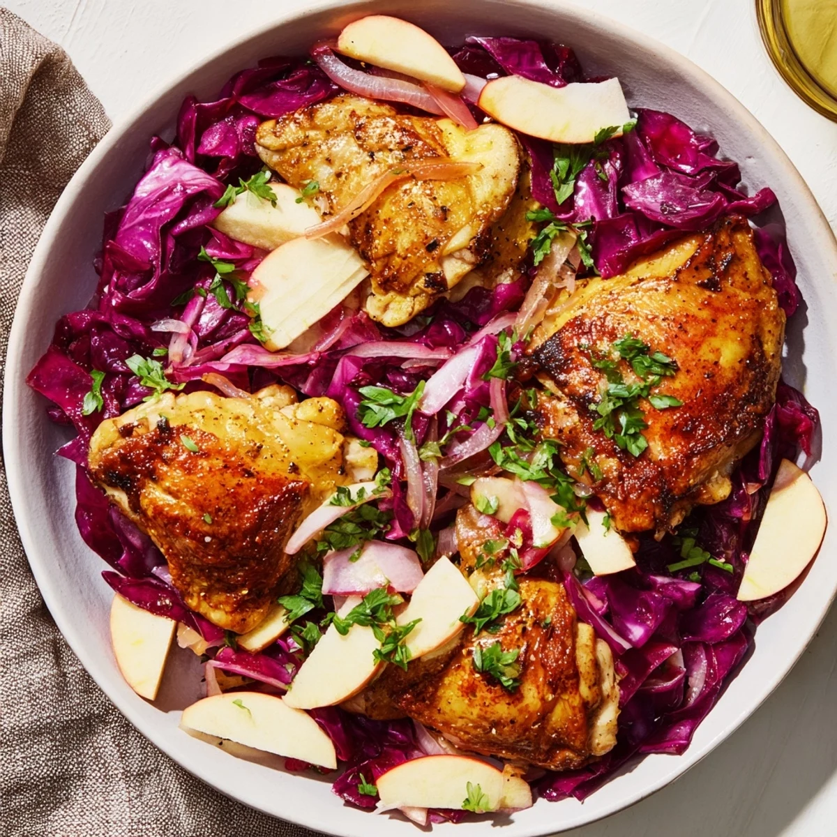 Golden, crispy Oktoberfest Chicken and Red Cabbage Bake with tender chicken and vibrant cabbage.