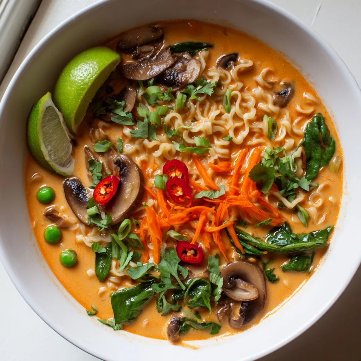 Close-up of golden Curry Comfort Ramen, showcasing tender noodles and fresh cilantro garnish, flavorful.
