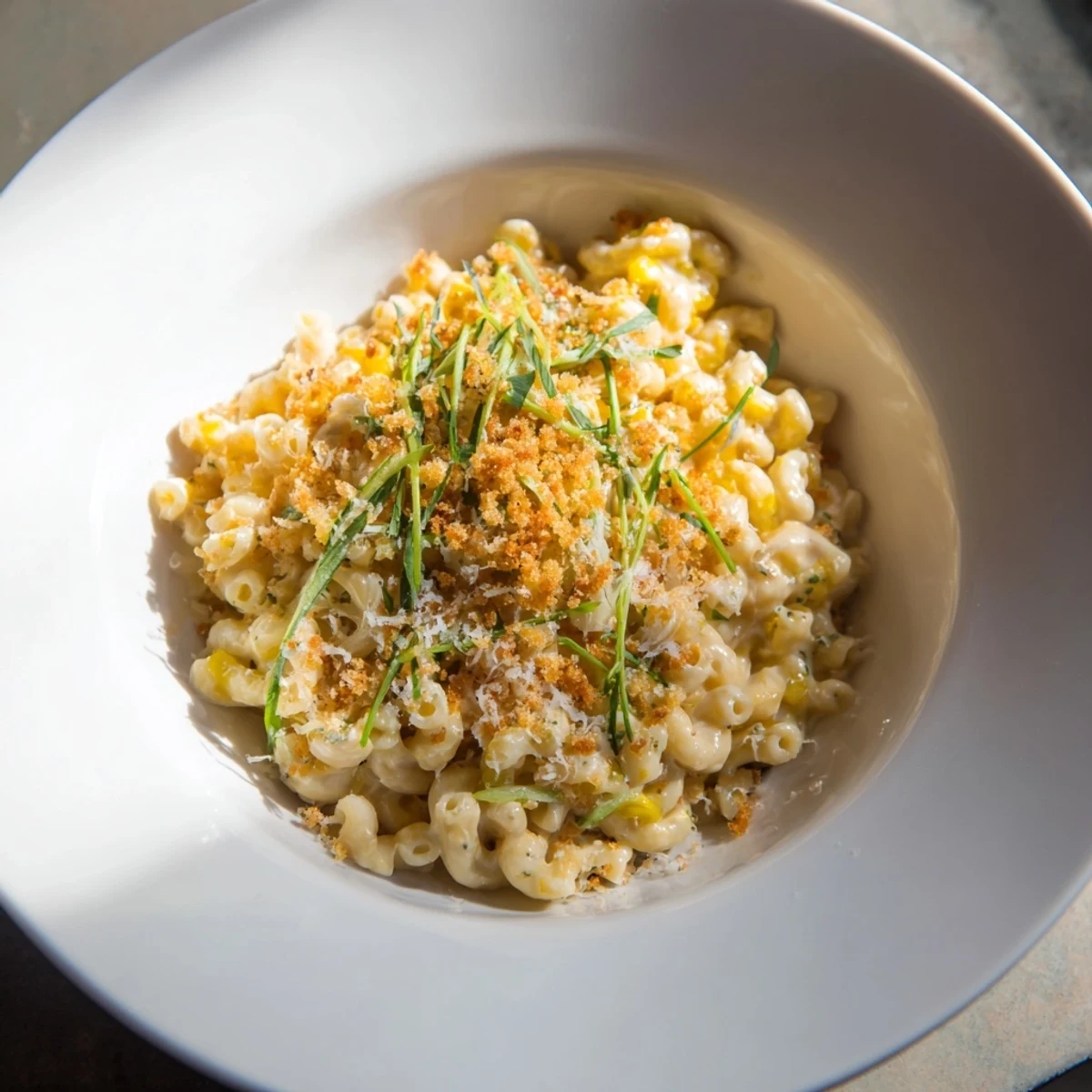 This sheet pan mac and cheese features a delicious, golden-brown crust and bacon topping.
