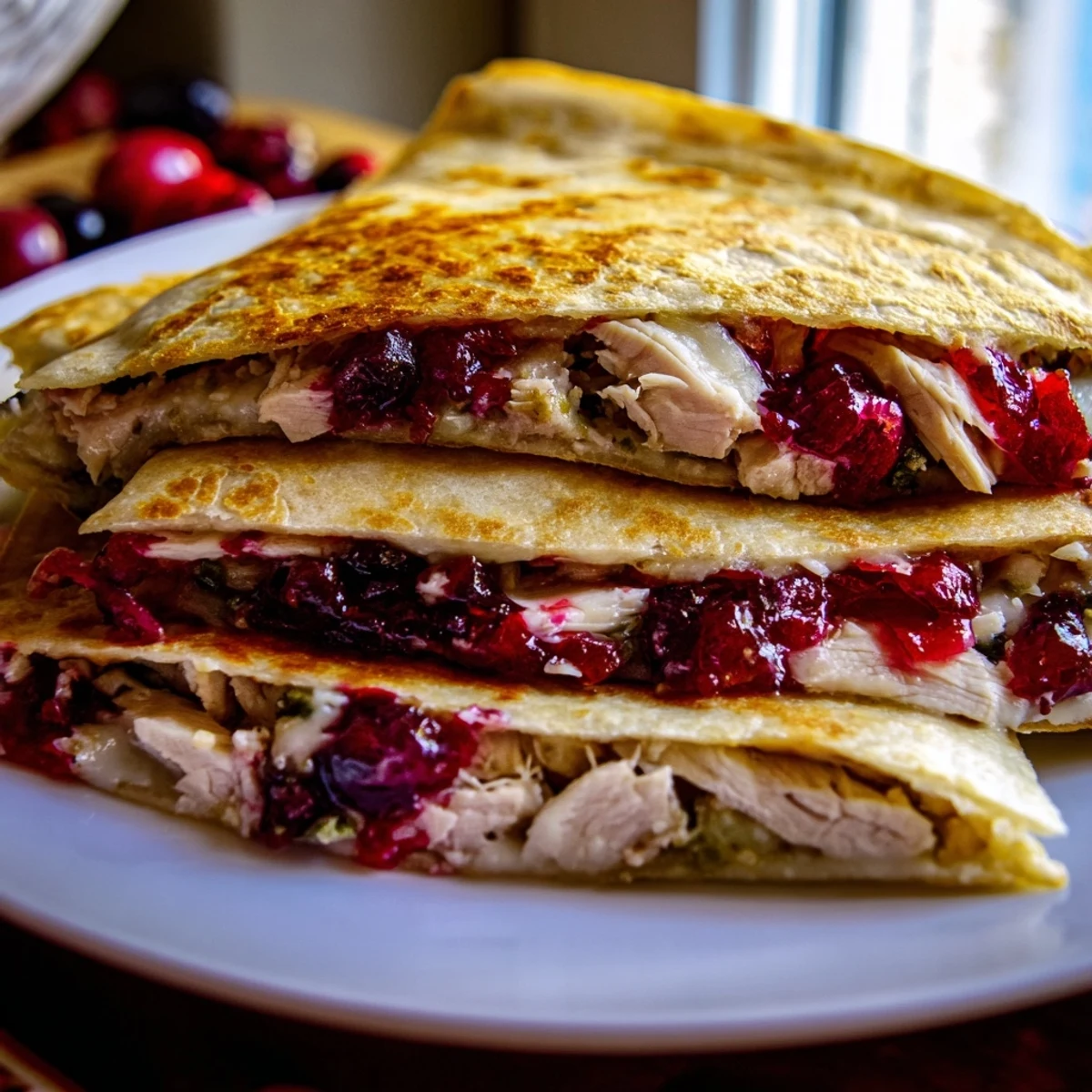 Crispy Turkey, Stuffing & Cranberry Leftovers Tortilla Wrap, perfectly golden and oozing cheese.