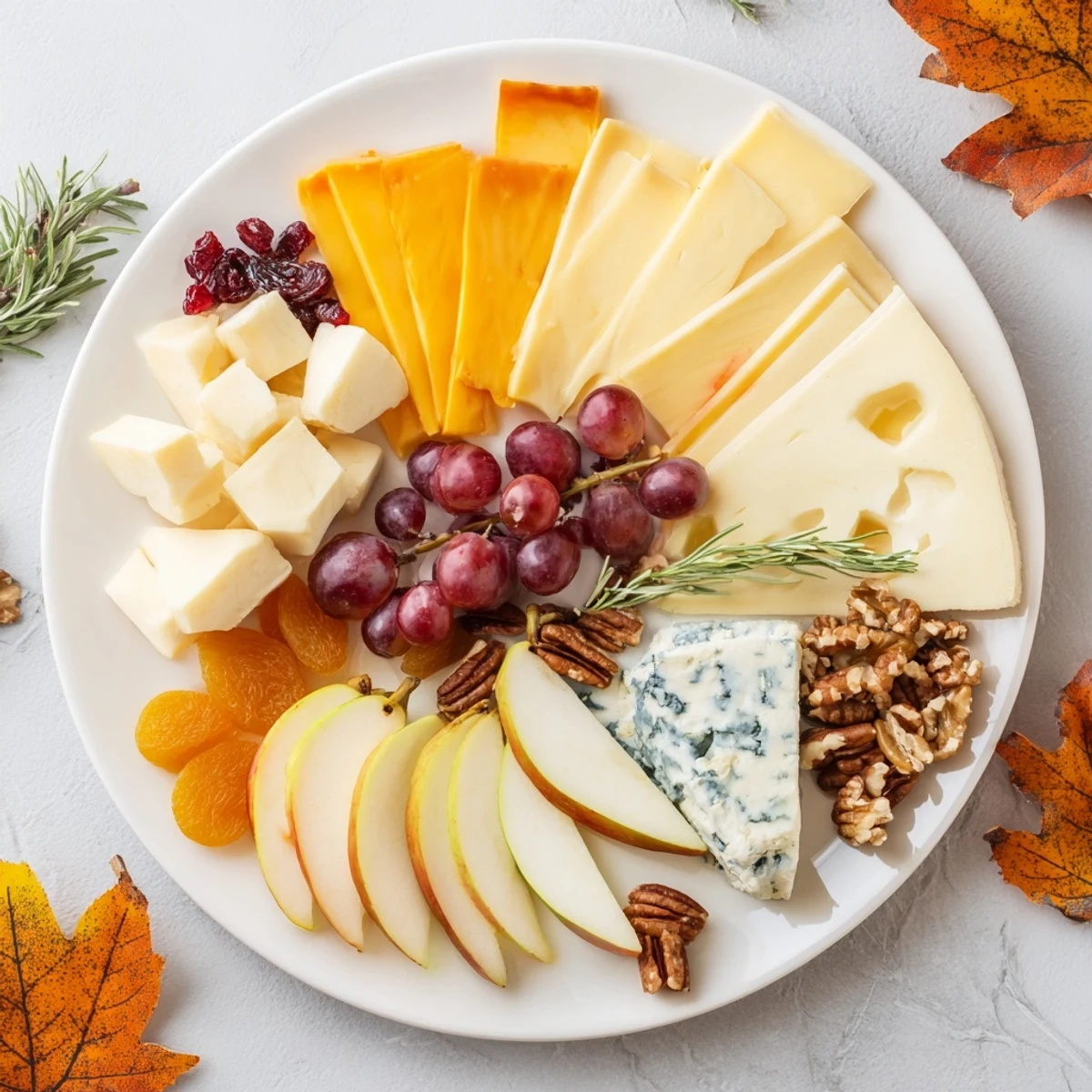 Taste the flavors of fall with this Autumn Leaf Cheese Platter, a delightful mix of cheese, crackers, and honey.
