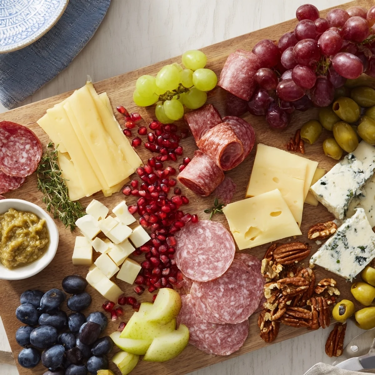 A beautifully arranged Sleigh Ride Charcuterie board overflowing with artisan cheeses and holiday fruits.