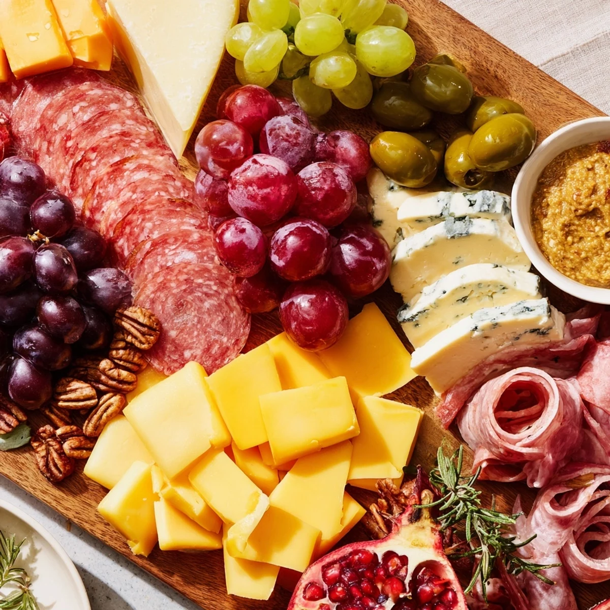 Delicious Sleigh Ride Charcuterie, featuring cured meats, grapes, and a vibrant spread for a winter treat.