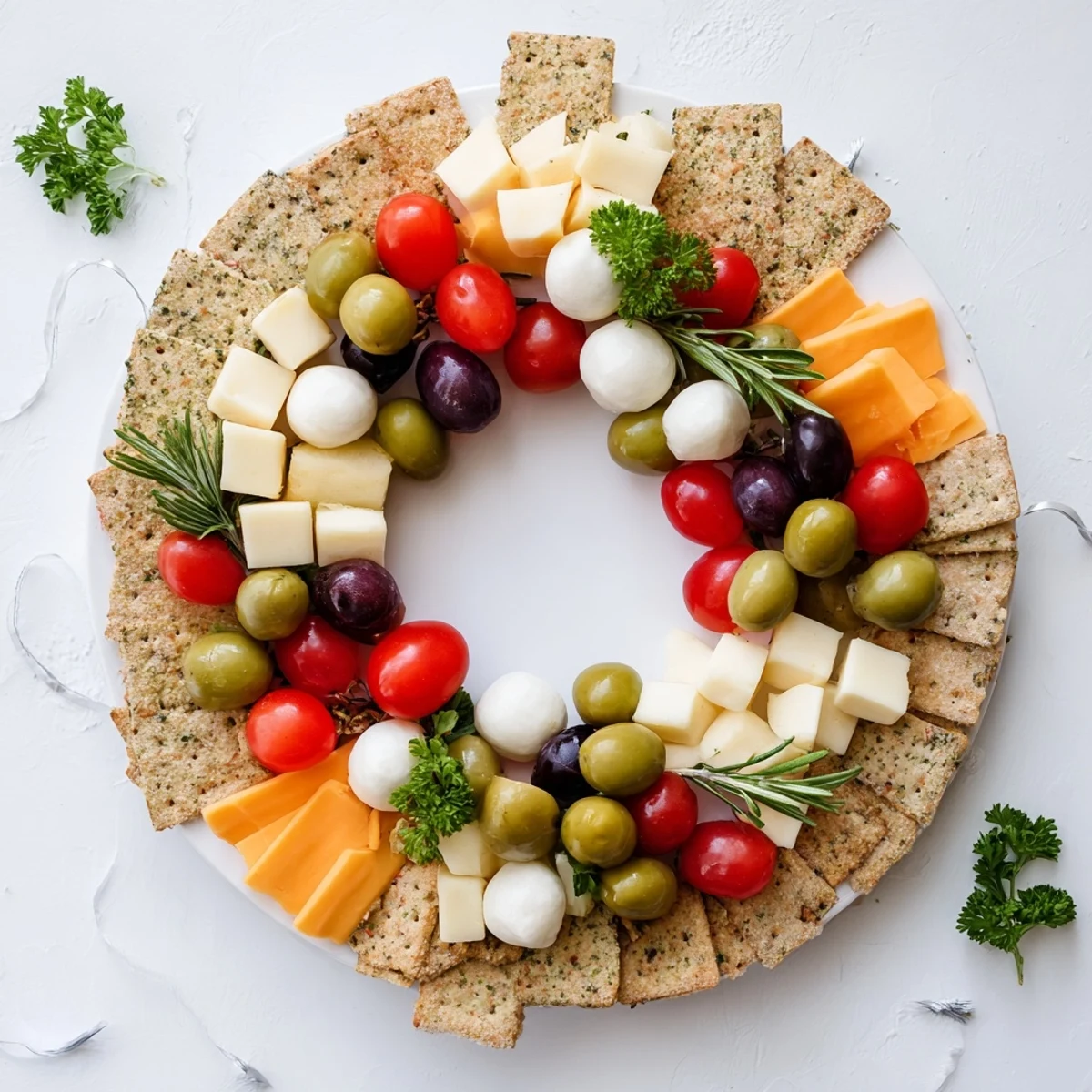 Holiday appetizer time! This Jingle Bell Cheese & Cracker Wreath is full of fresh ingredients and ready to enjoy.