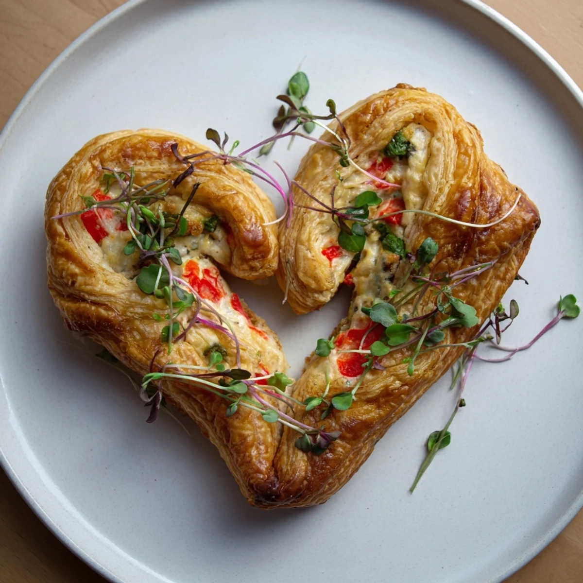 These romantic Cœurs Entrelacés feature intertwined puff pastry hearts filled with goat cheese and herbs.