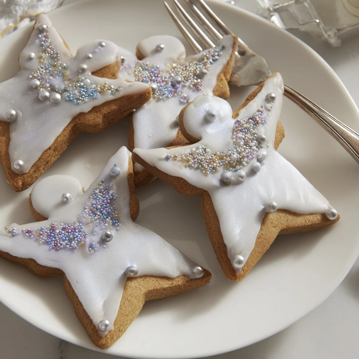 Freshly baked Biscuits Anges de Noël, ready to eat, are light, buttery, and perfect Christmas treats.