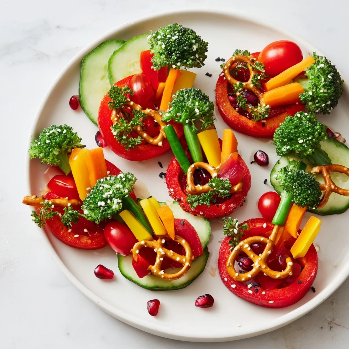 Vibrant Themed Crudités: Veggie Christmas Ornament Dippers, arranged for festive holiday appetizers with fresh colors.