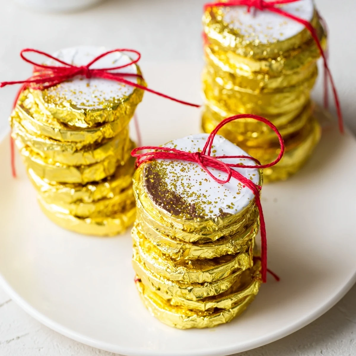 Delicious chocolate gold coin display, perfectly arranged for parties, a sweet treat.