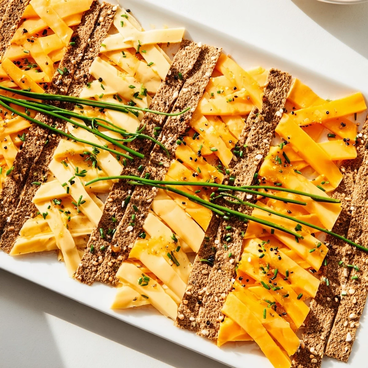 Elegant Garden Gate Lattice appetizer: a beautiful cheese and cracker lattice ready to serve.