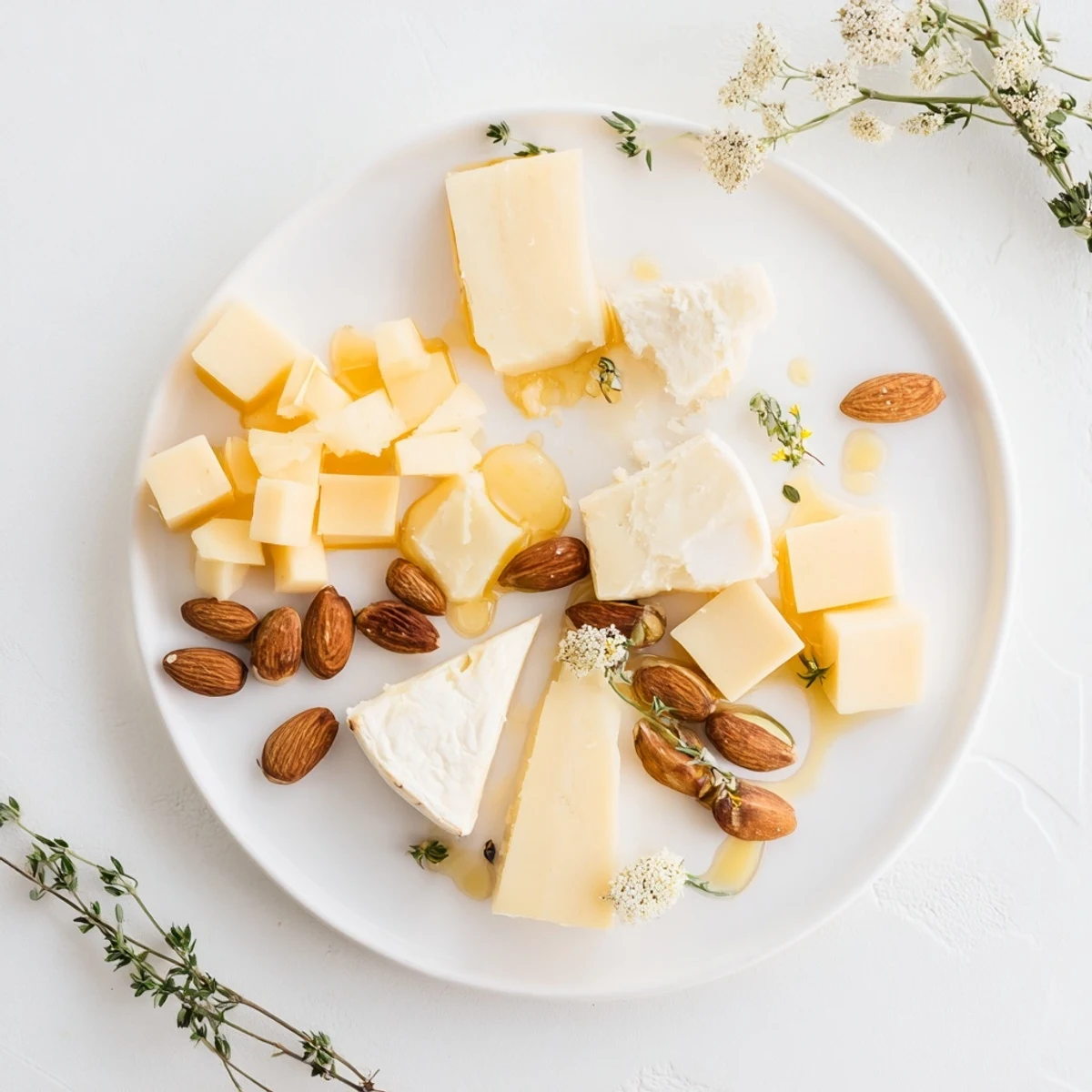 Geometric arrangement of creamy cheeses & crunchy nuts in a Honeycomb Hexagon Maze appetizer, ready to serve.