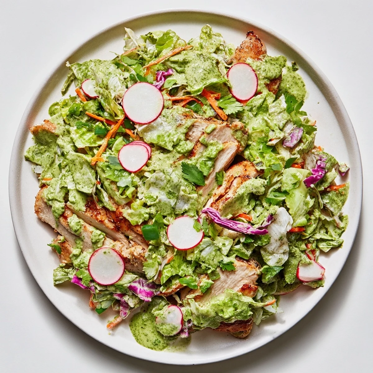 Creamy Green Goddess Cabbage Slaw with juicy chicken, perfect for a light yet satisfying dinner.