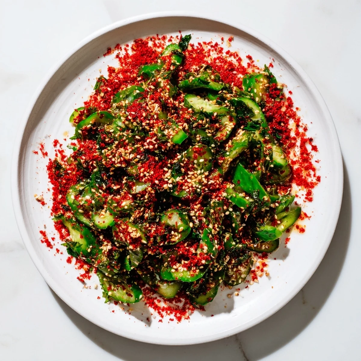 Crisp cucumber salad with chili crisp, a refreshing side dish bursting with Asian flavors and textures.