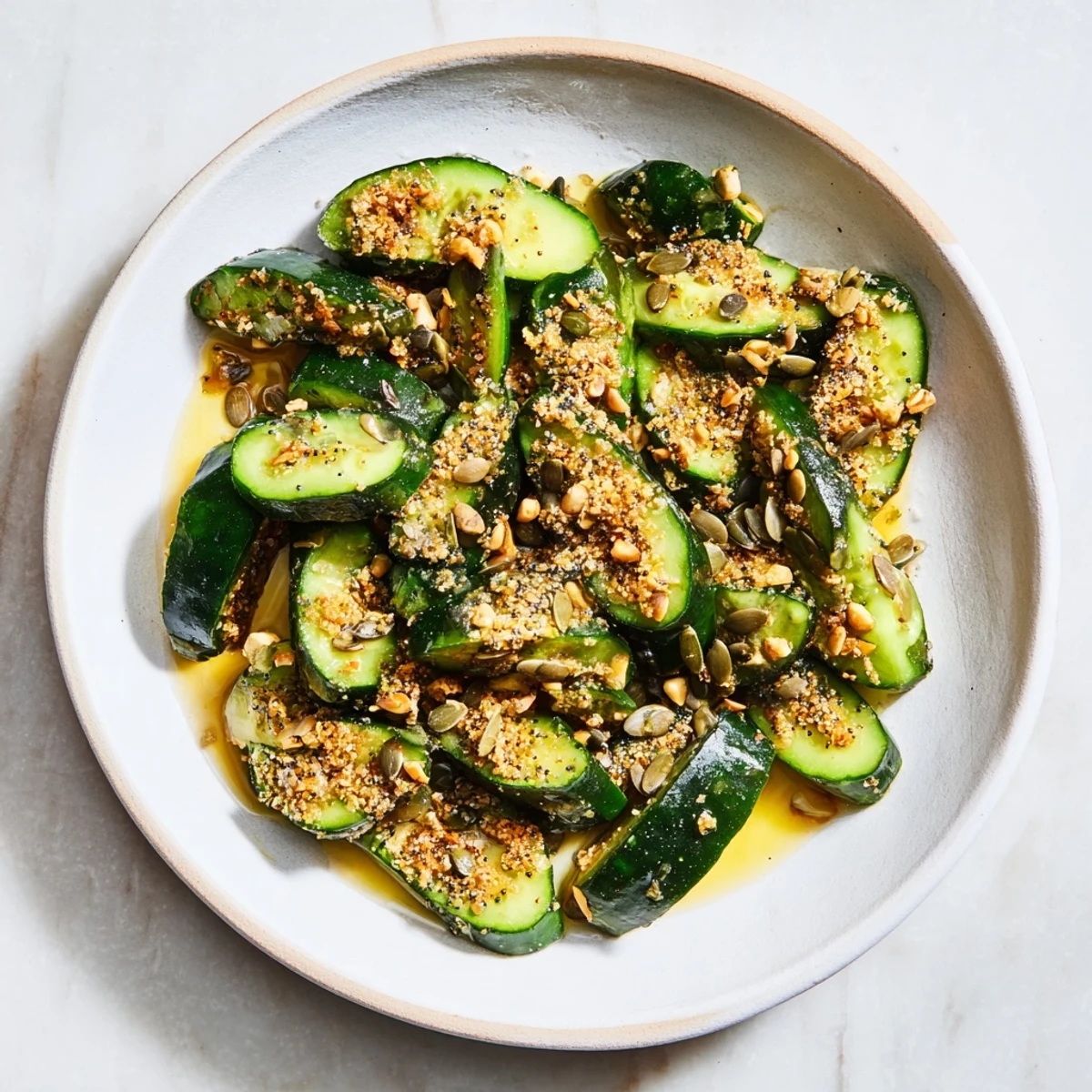 Fresh Cucumber Shaker with everything bagel seasoning offering a savory crunch, perfect for a light lunch.