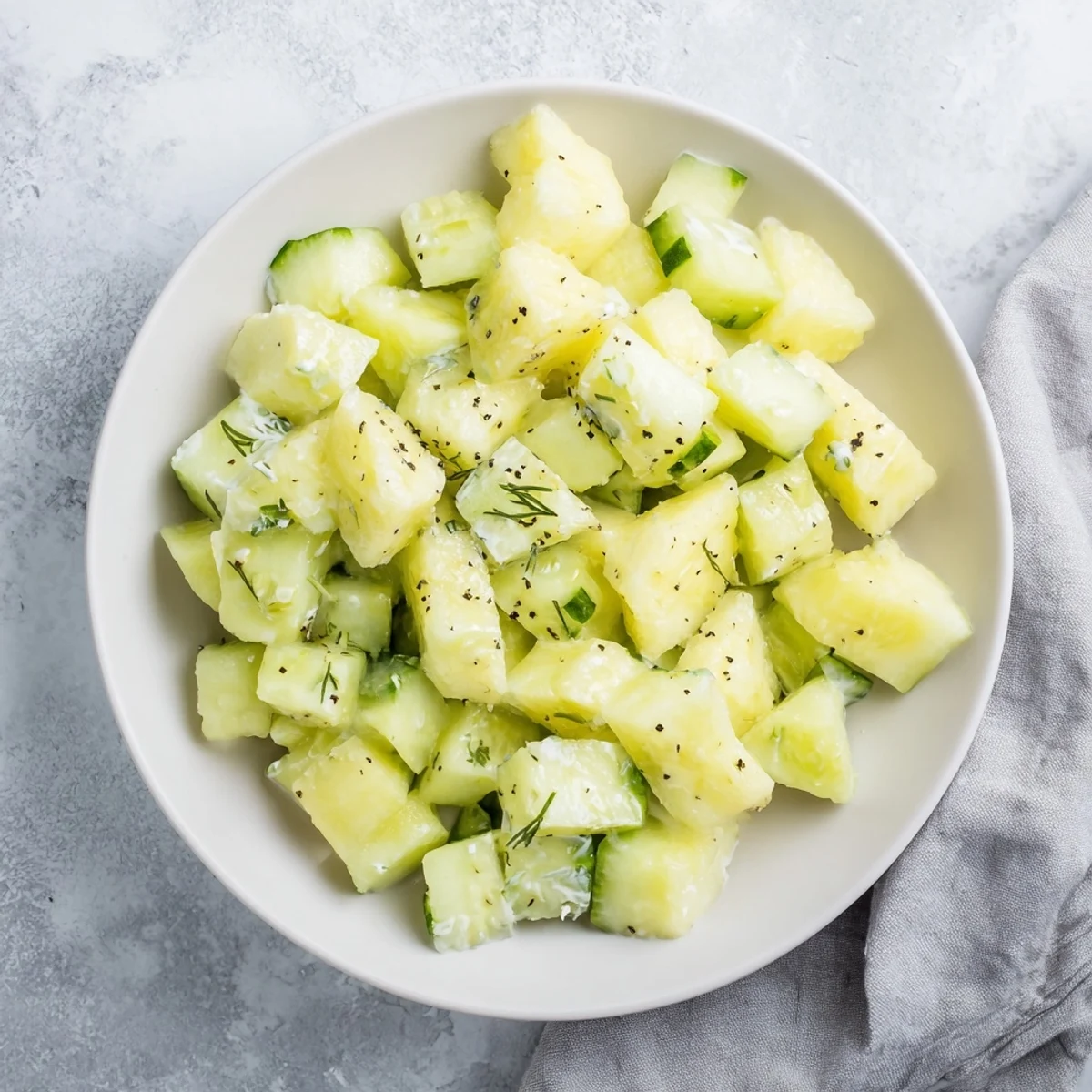 Creamy cucumber and Greek yogurt tzatziki salad, beautifully garnished, ready to chill and enjoy.