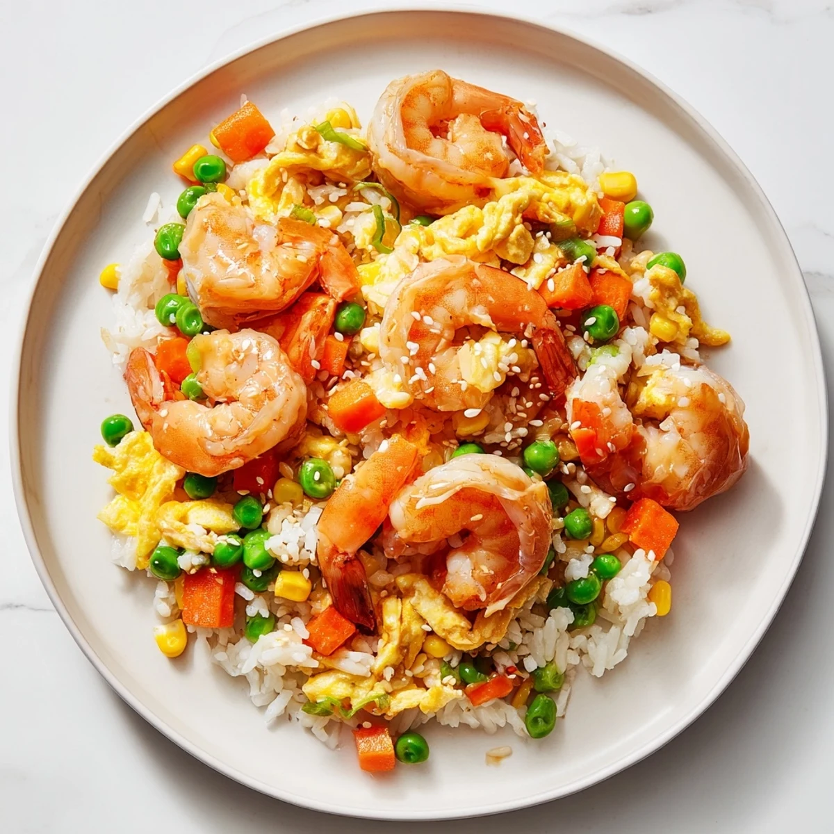 Golden shrimp fried rice, a quick hack bursting with savory flavors, ready in minutes.
