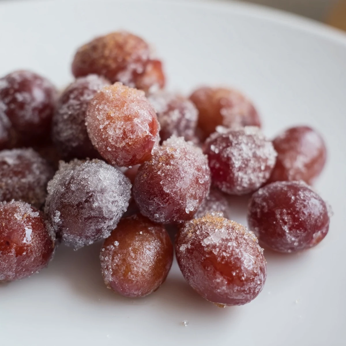 Plump, icy frozen grapes, a simple yet delightful American snack, perfect for a hot afternoon.