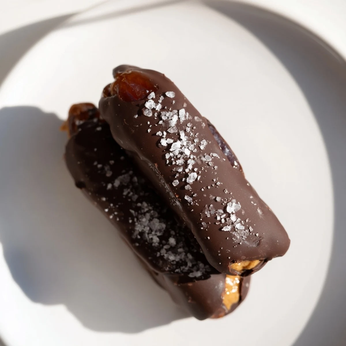 Sweet, soft Chocolate Peanut Butter Dates, a delightful no-bake treat with flaky sea salt.