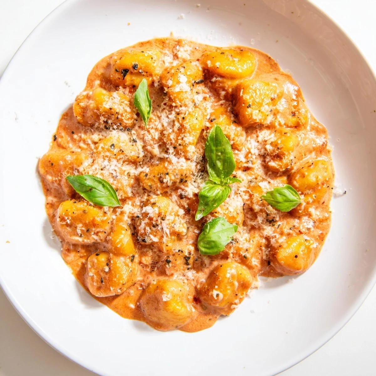 Warm, creamy tomato gnocchi, a one-skillet Italian meal ready to be enjoyed on a chilly evening.