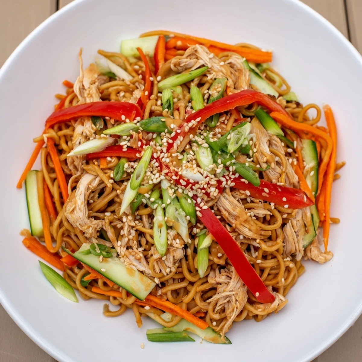 Perfect for a light lunch, this Chilled Chicken Noodle Salad bursts with fresh vegetables and zesty dressing.