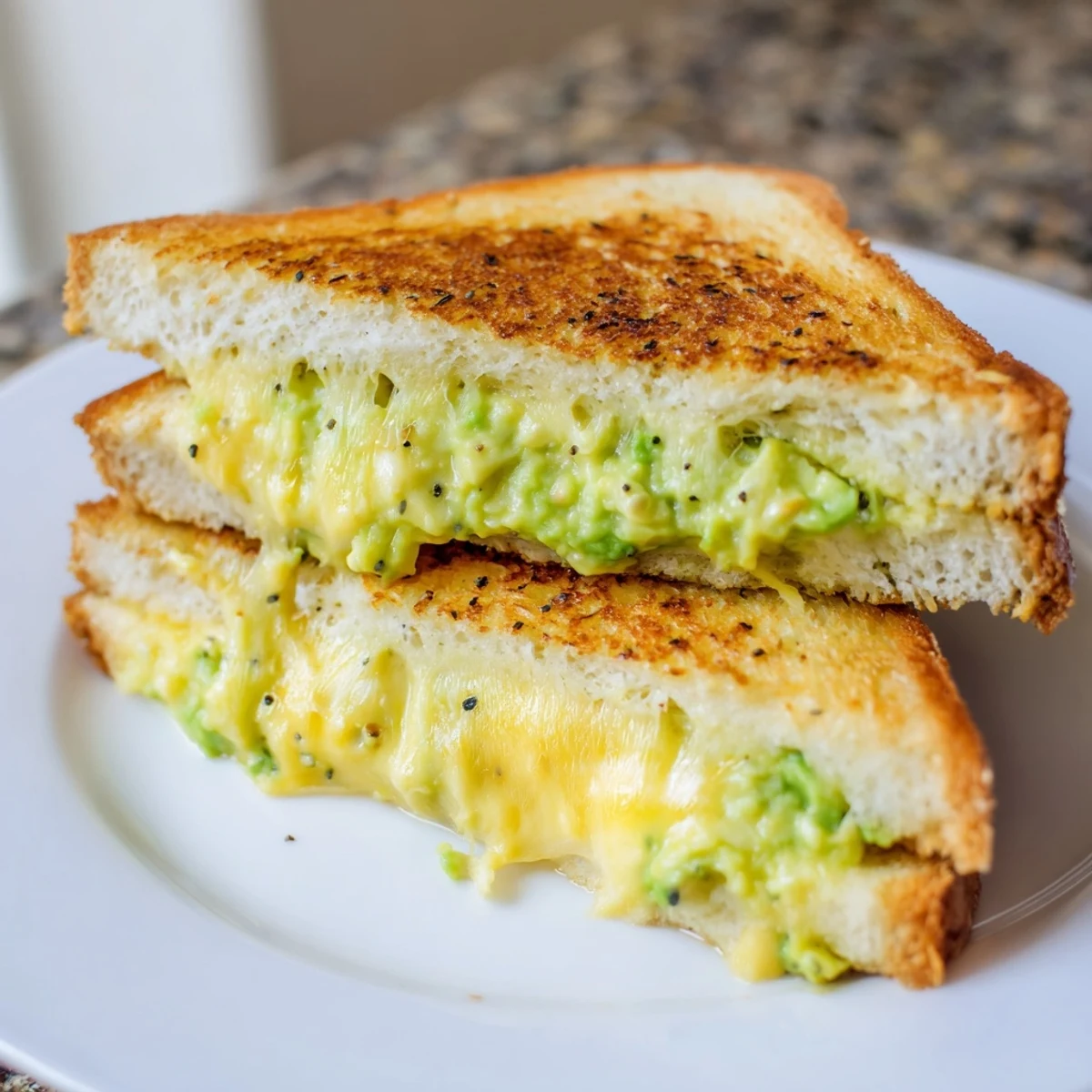 Golden, melty Avocado Toast Grilled Cheese, perfectly toasted and oozing with cheese, ready to enjoy.