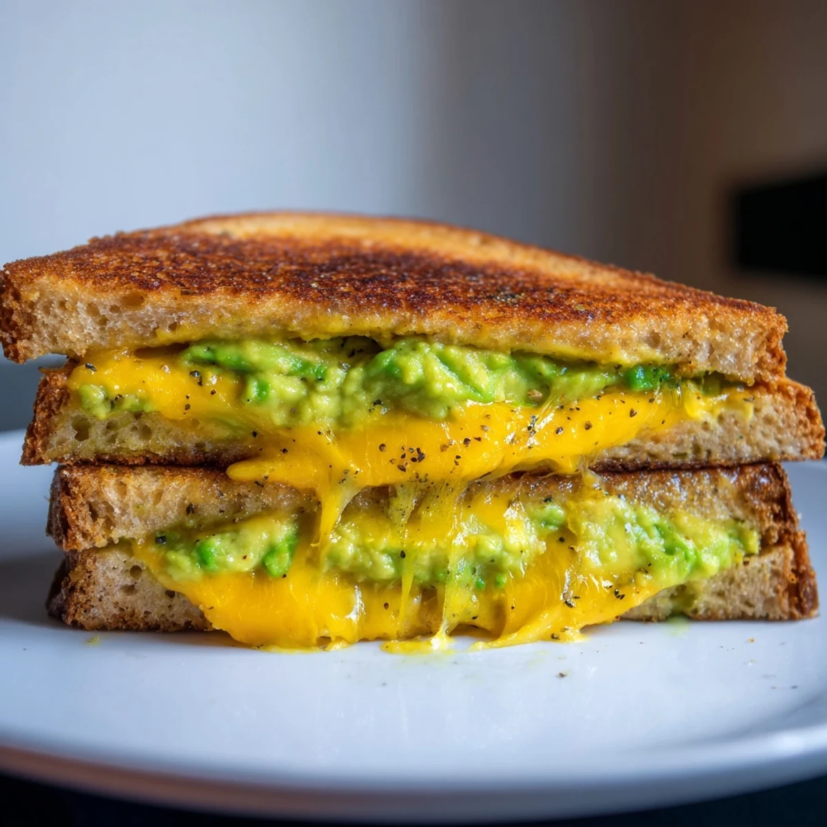 Warm, bubbling Avocado Toast Grilled Cheese, with creamy avocado and cheddar, a comforting lunch idea.