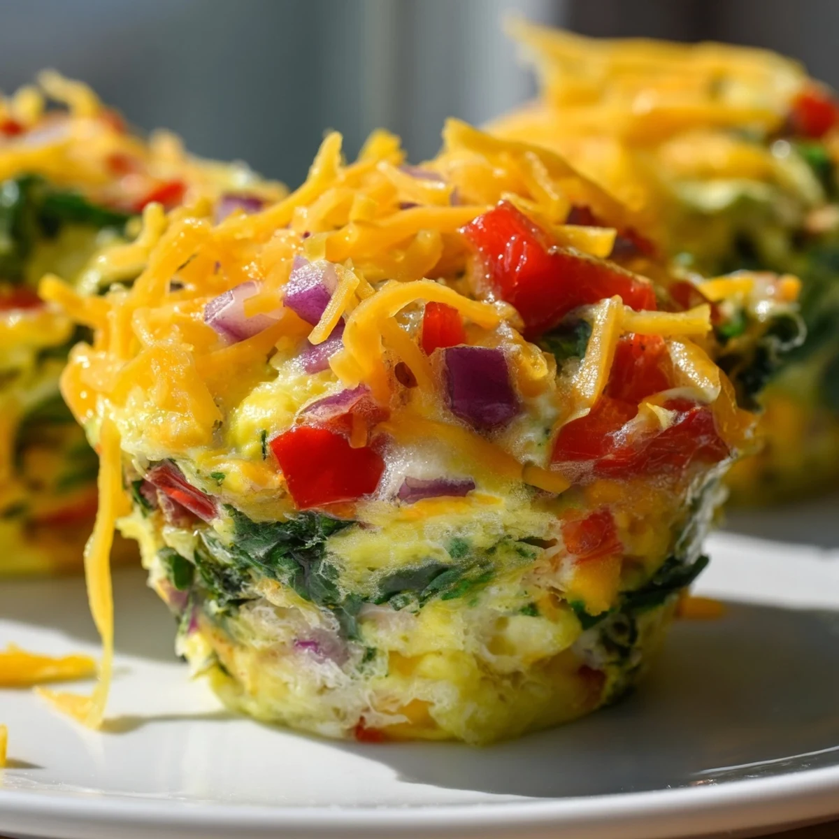 Golden-topped customizable egg muffins, brimming with peppers and cheese, ready for a healthy meal.