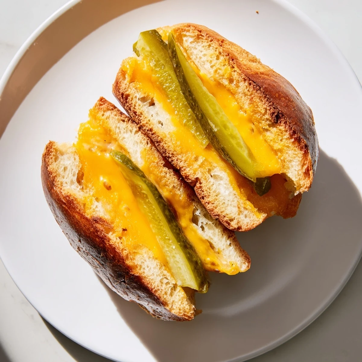 Crispy melted cheese creates delightful Pickle Bread Sandwich layers around the savory dill pickles inside.