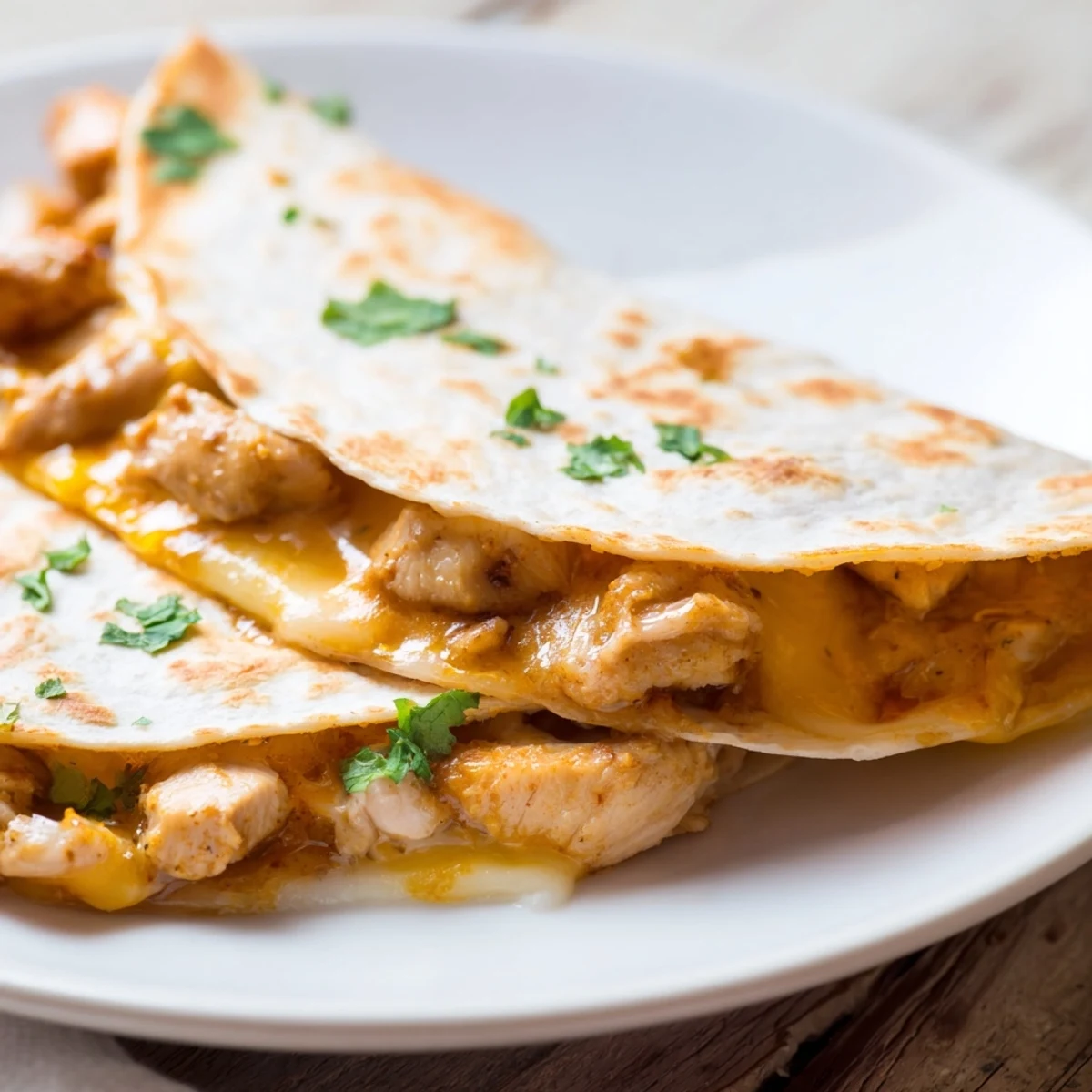 Golden, crispy Butter Chicken Quesadillas filled with melty cheese and tender, spiced chicken.