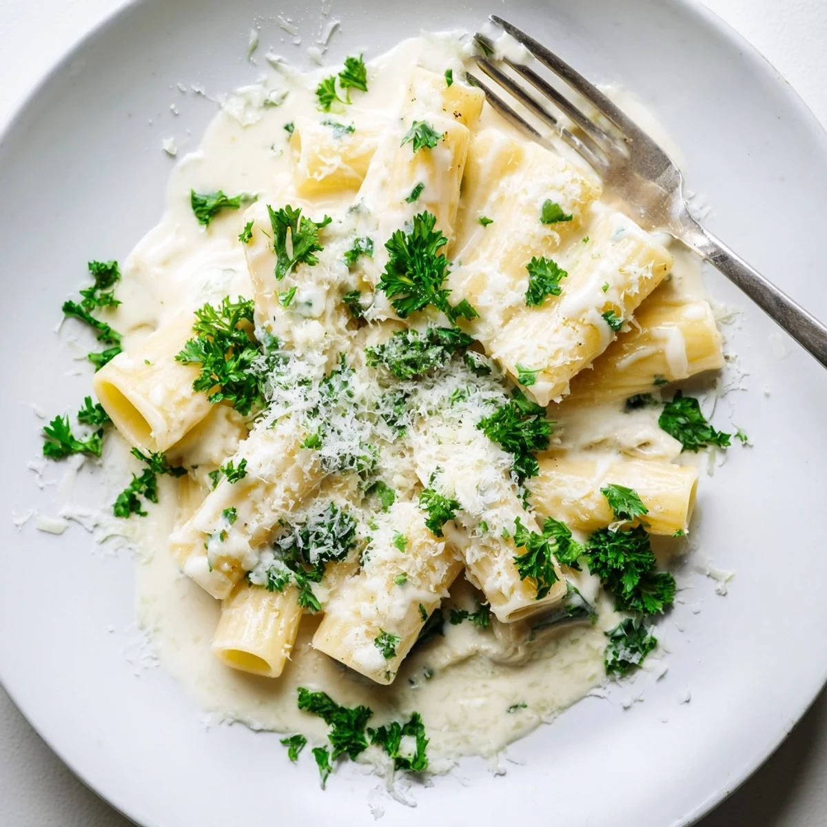 Creamy Milk Pasta One-Pot steaming in a deep skillet, coated in a velvety Parmesan milk sauce with fresh parsley garnish.