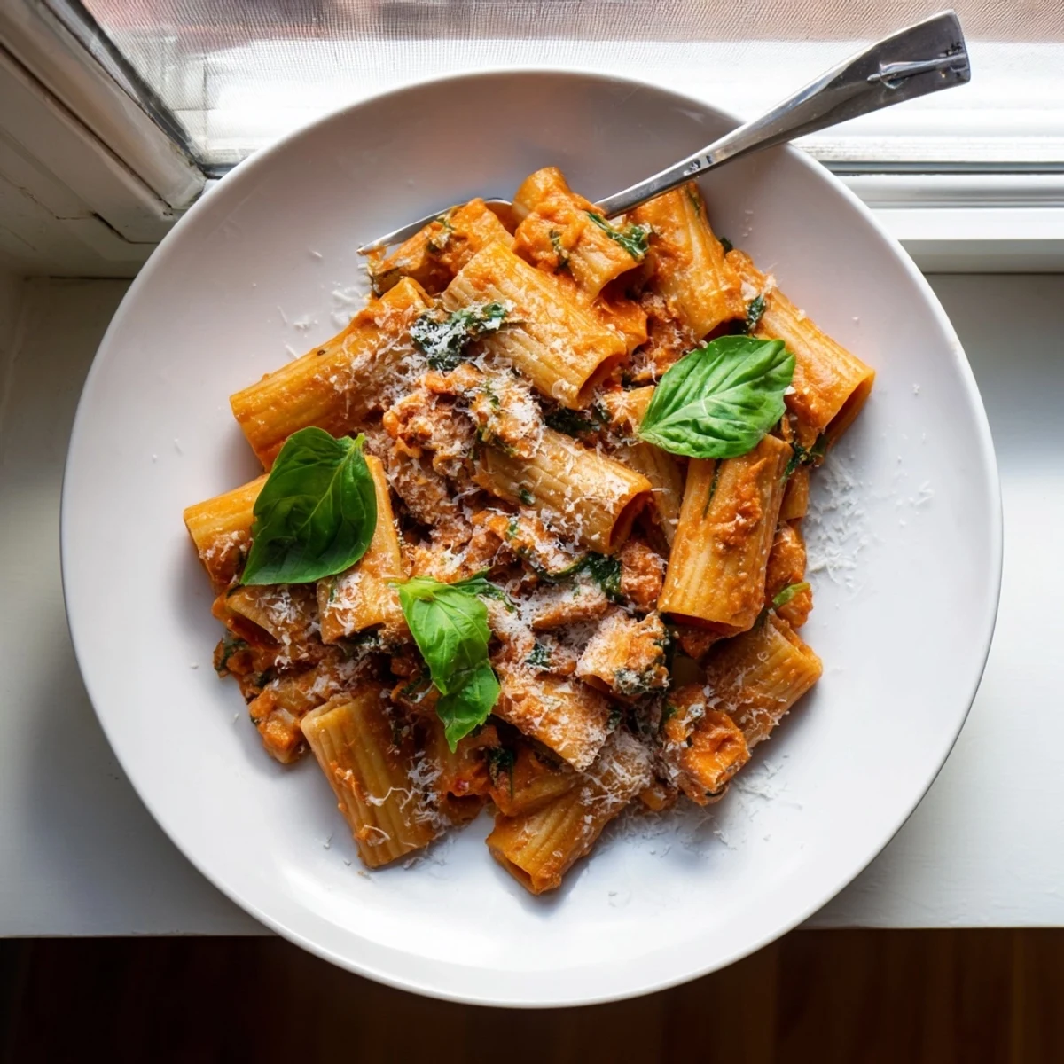 Homemade Hidden Veggie Tomato Pasta Sauce simmering with pureed carrots, zucchini, and spinach.  