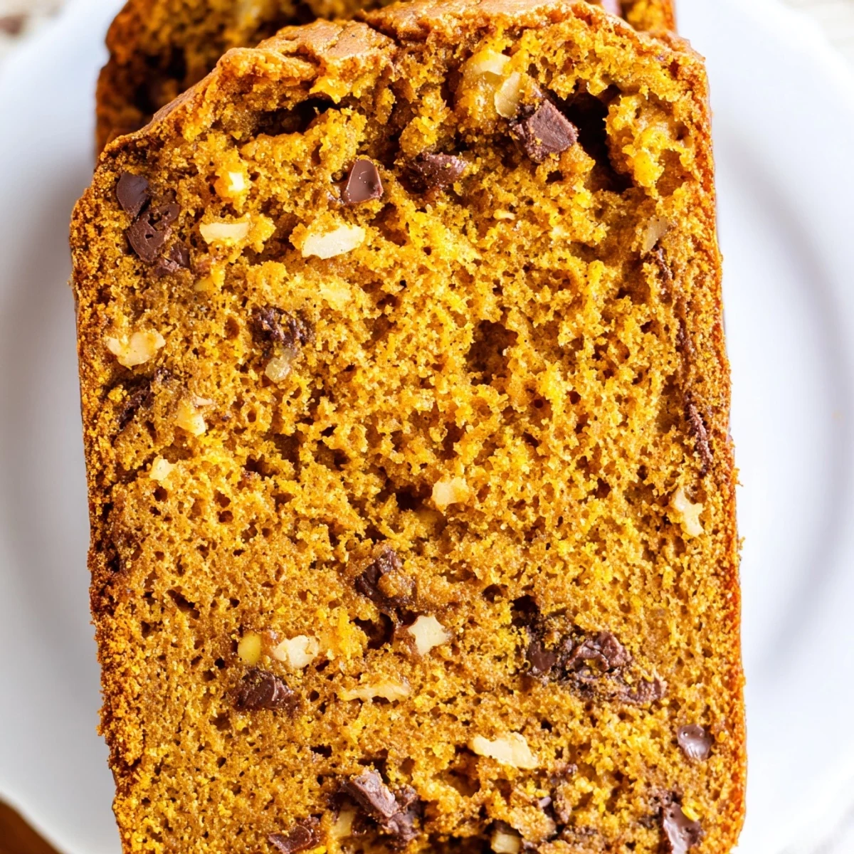 Warmly spiced pumpkin bread loaf baked to golden brown perfection, with a moist, tender crumb and a rustic homemade look.