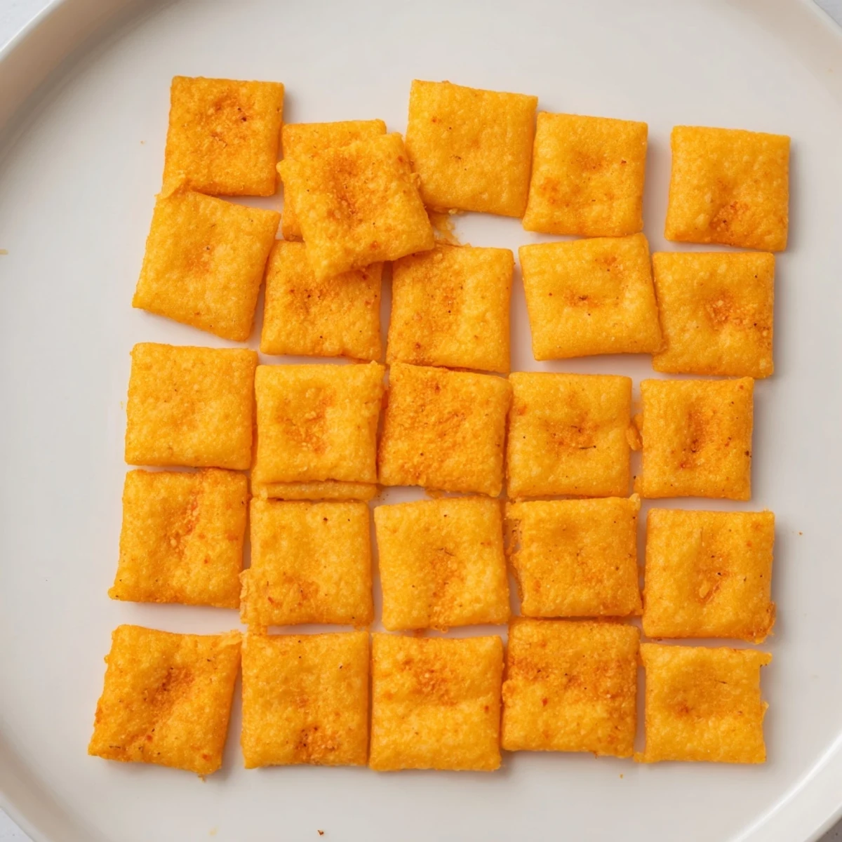 Golden-brown Crispy Cheeto Cheese Crackers baked on a parchment-lined sheet, releasing a warm, cheesy aroma.