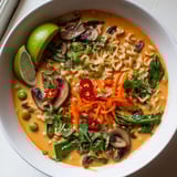 Close-up of golden Curry Comfort Ramen, showcasing tender noodles and fresh cilantro garnish, flavorful.