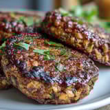 Freshly pan-fried Black-Eyed Pea Burger Patties nestled in a toasted bun with lettuce and tomato.