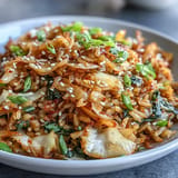 Tangy kimchi and crisp napa cabbage combine in savory fried rice, topped with a runny yolk for richness.