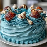 Ocean blue Cancer Zodiac Cake, adorned with shimmering edible shells.