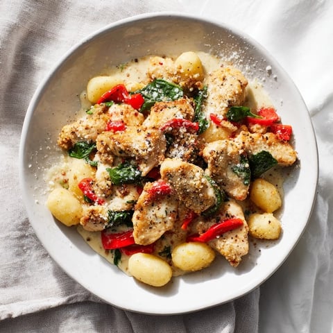 Creamy Cajun-Spiced Chicken & Gnocchi with vibrant peppers and spinach, a quick weeknight meal.