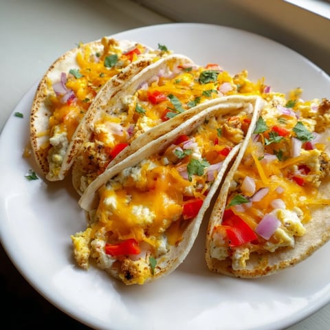 Golden-brown Sheet Pan Breakfast Tacos, brimming with melted cheese and fresh, vibrant toppings.