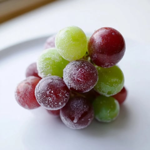 Frozen grapes spa treat served chilled in a glass bowl, garnished with fresh mint for a refreshing summer snack.