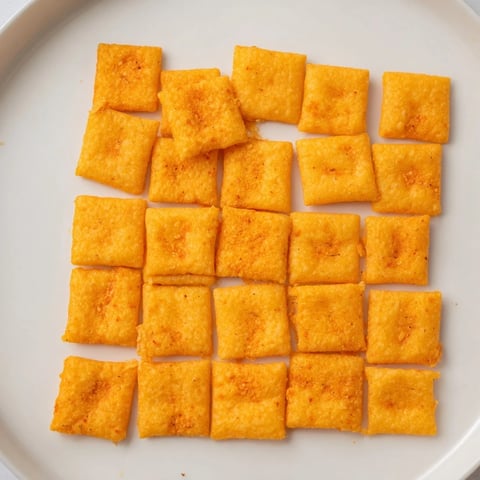 Golden-brown Crispy Cheeto Cheese Crackers baked on a parchment-lined sheet, releasing a warm, cheesy aroma.
