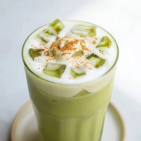 Enjoy a refreshing Iced Matcha with Protein Foam, a delicious, healthy treat with creamy, vibrant layers.