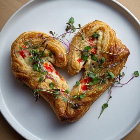 These romantic Cœurs Entrelacés feature intertwined puff pastry hearts filled with goat cheese and herbs.