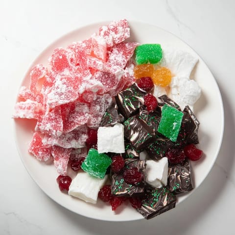 Vibrant Jingle Bell Rock Candy Display featuring sparkling candies, chocolates, and festive holiday treats.