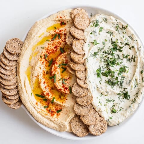 These Easy Dips feature vibrant dips separated by a delicious cracker divider, perfect for sharing.