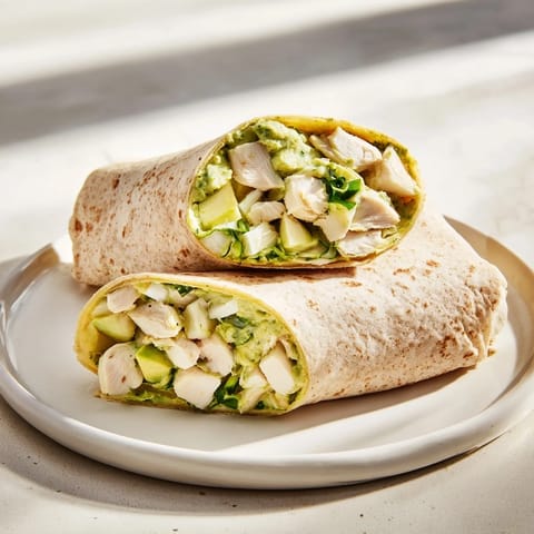A close-up of a Green Goddess Wellness Wrap showcasing the colorful filling of fresh ingredients.