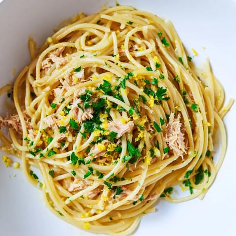 Lemon Garlic Tuna Spaghetti