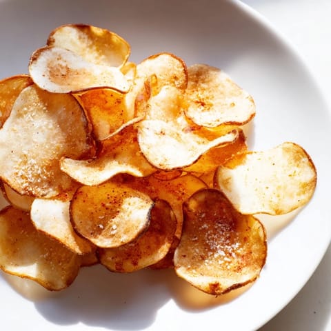 Freshly made air-fryer potato chips: Thin, golden slices perfect for your next American snack.