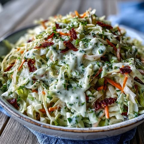 A bowl of creamy coleslaw with shredded green and red cabbage and carrots, glistening with tangy dressing.